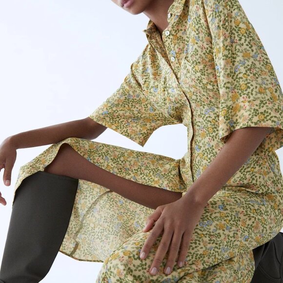 Zara Midi Floral Shirt Dress Small - Picture 7 of 8